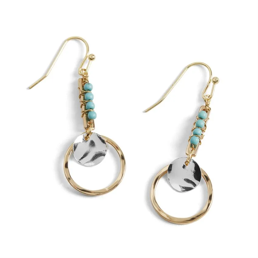 Turquoise Linear Drop Hoop Earrings