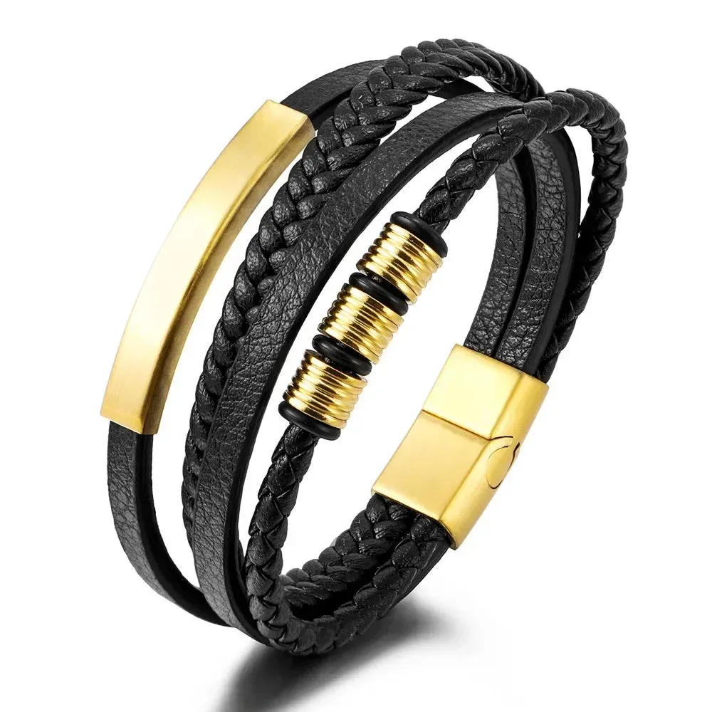 TW10 Gold-Plated Leather Chain Bracelet for Men