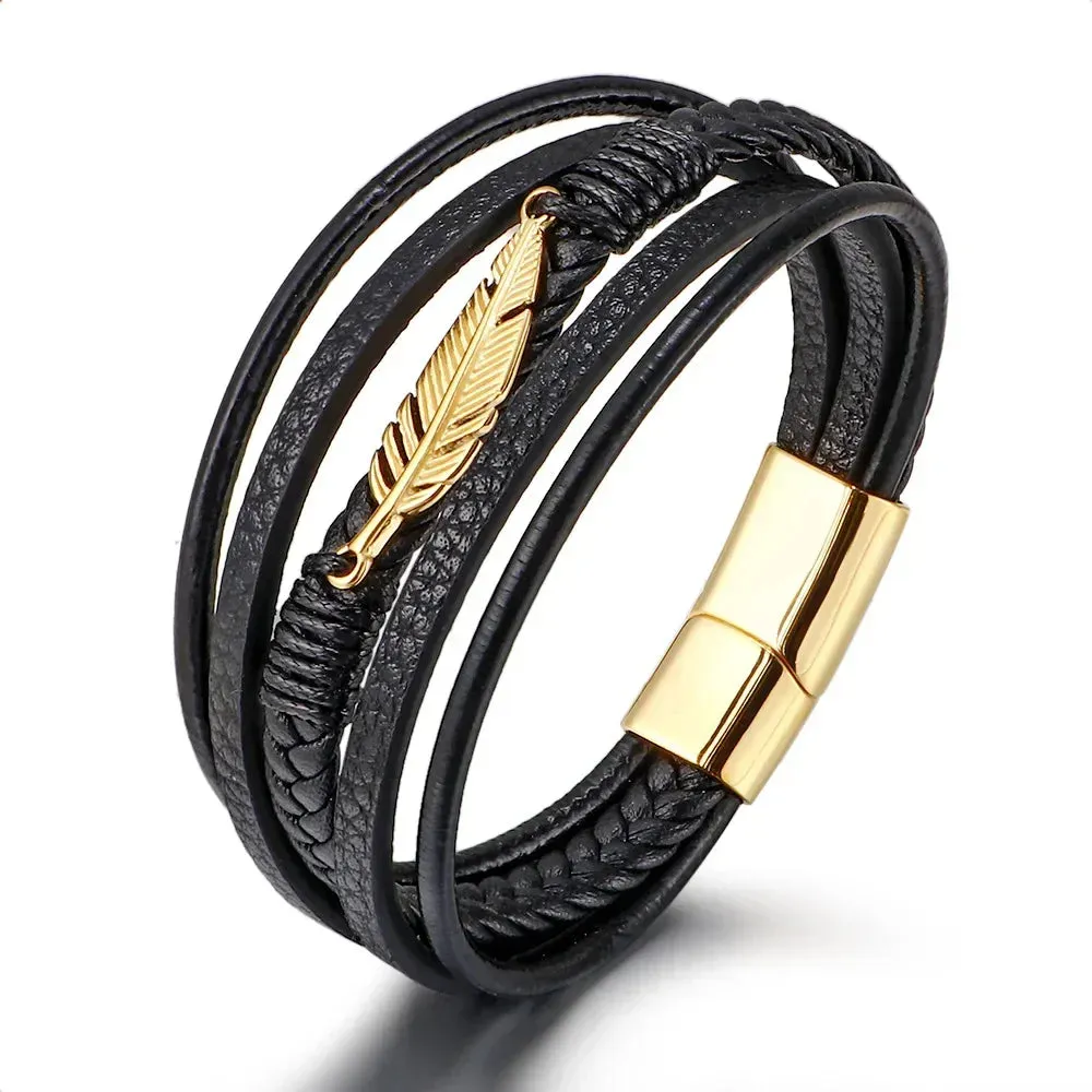 TW10 Gold-Plated Leather Chain Bracelet for Men