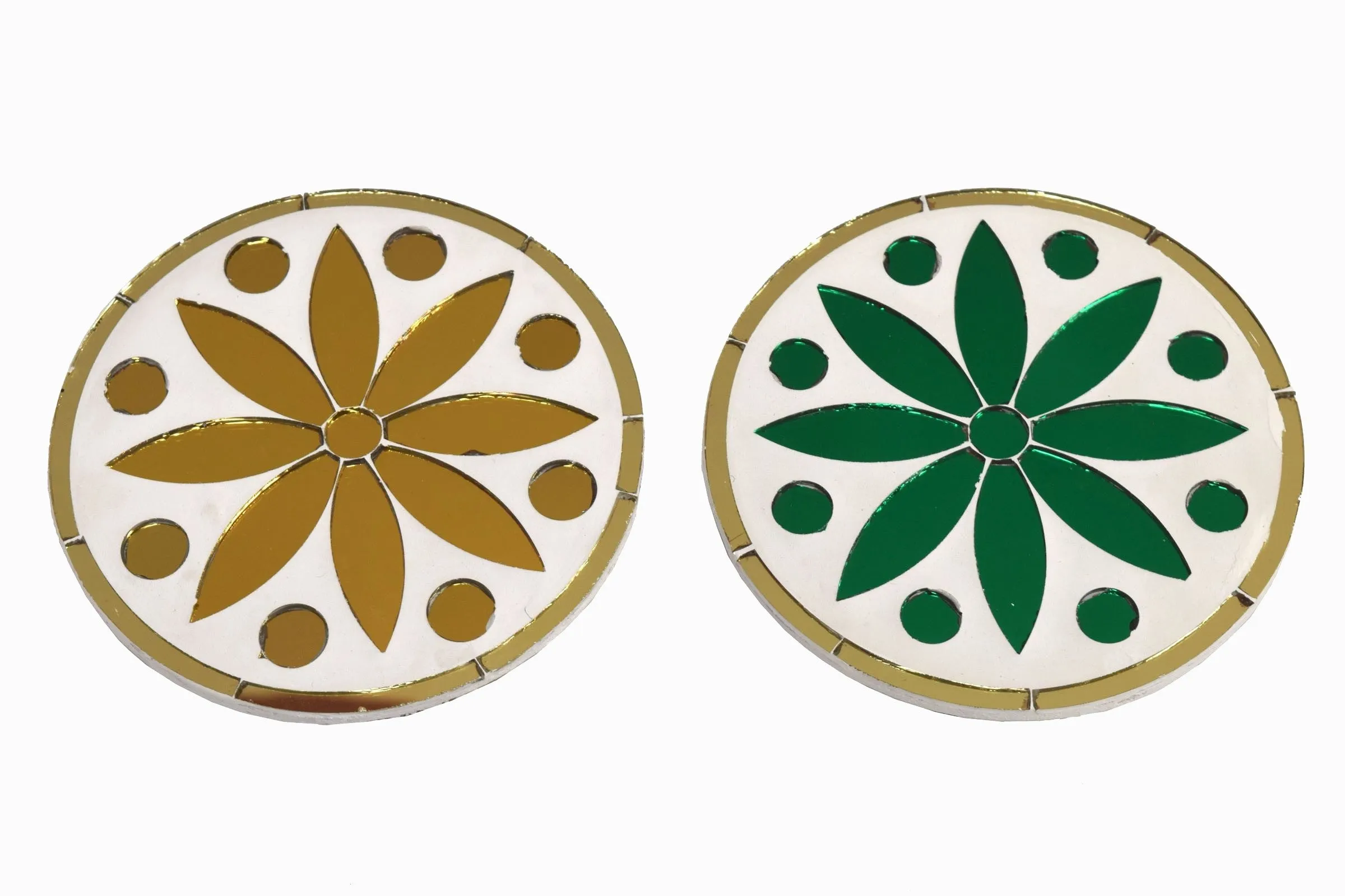 TWO SIDED INLAID MIRROR COASTER GREEN GOLD