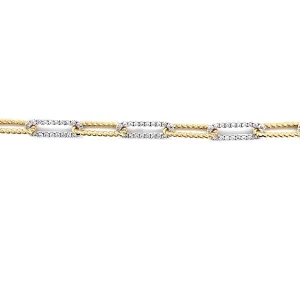 Two Tone Alternating Diamond & Rope Link Bracelet