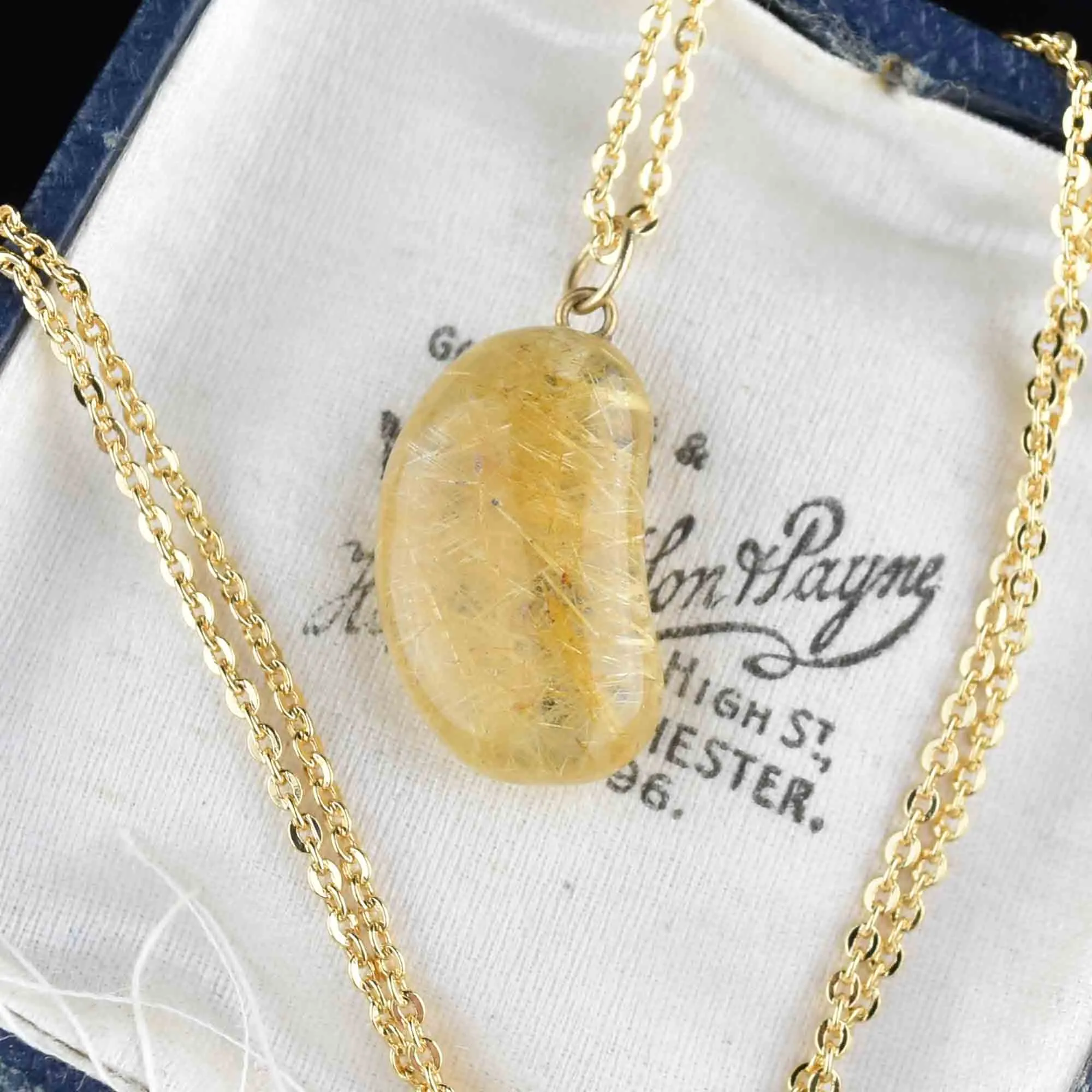 Vintage Gold Rutilated Quartz Bean Pendant Necklace