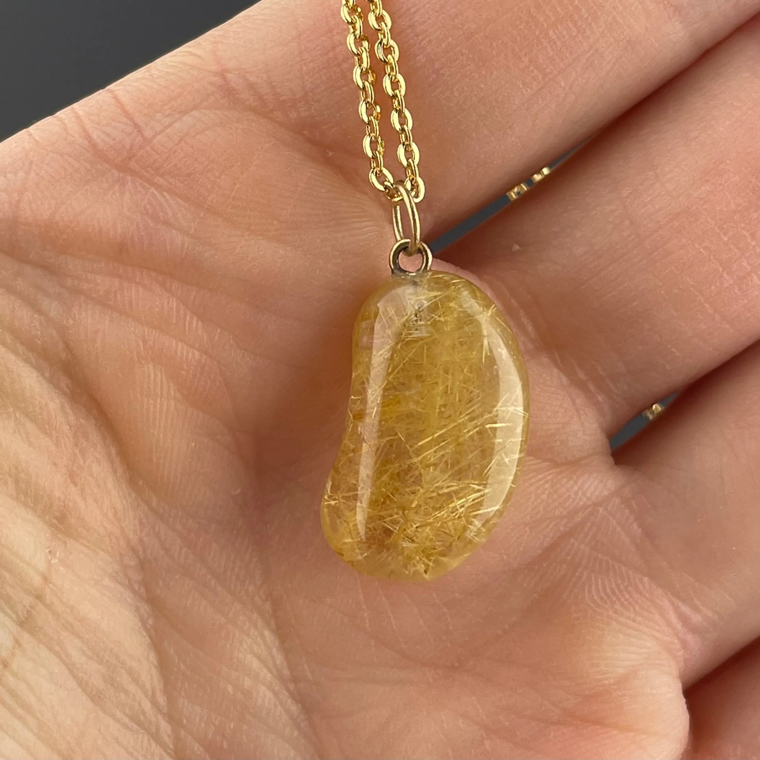 Vintage Gold Rutilated Quartz Bean Pendant Necklace