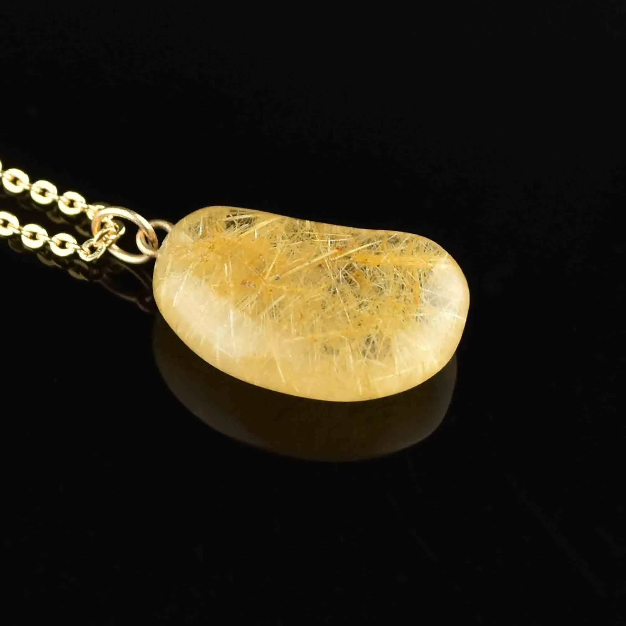 Vintage Gold Rutilated Quartz Bean Pendant Necklace