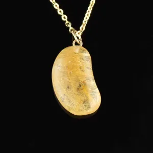 Vintage Gold Rutilated Quartz Bean Pendant Necklace