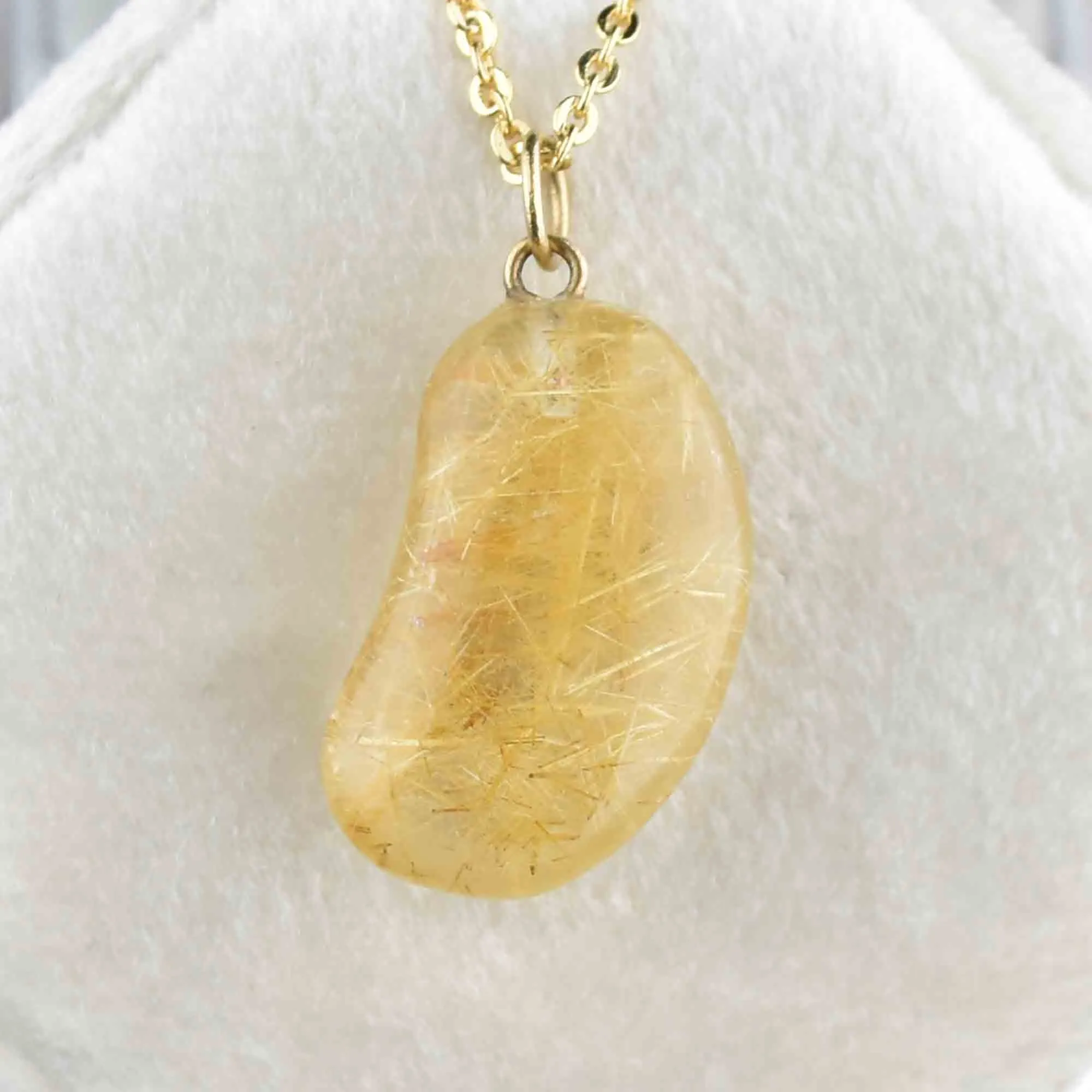 Vintage Gold Rutilated Quartz Bean Pendant Necklace