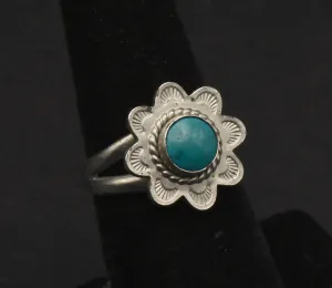 Vintage Handmade Silver Tone Metal Inlaid Turquoise Ring - Size 6.25