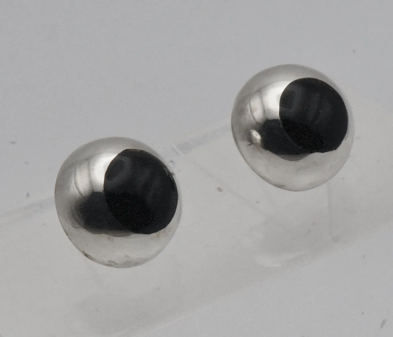 Vintage Handmade Sterling Silver and Black Onyx Stud Earrings