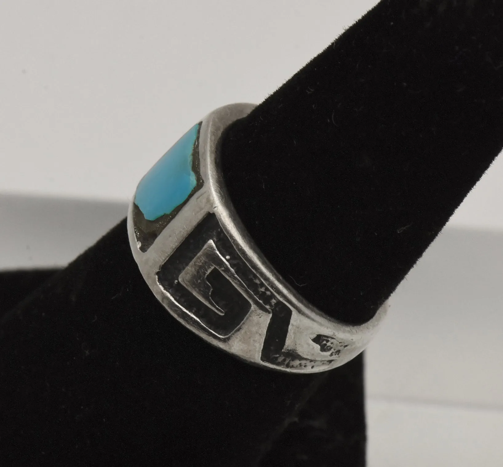 Vintage Handmade Sterling Silver Turquoise Southwestern Style Ring - Size 6