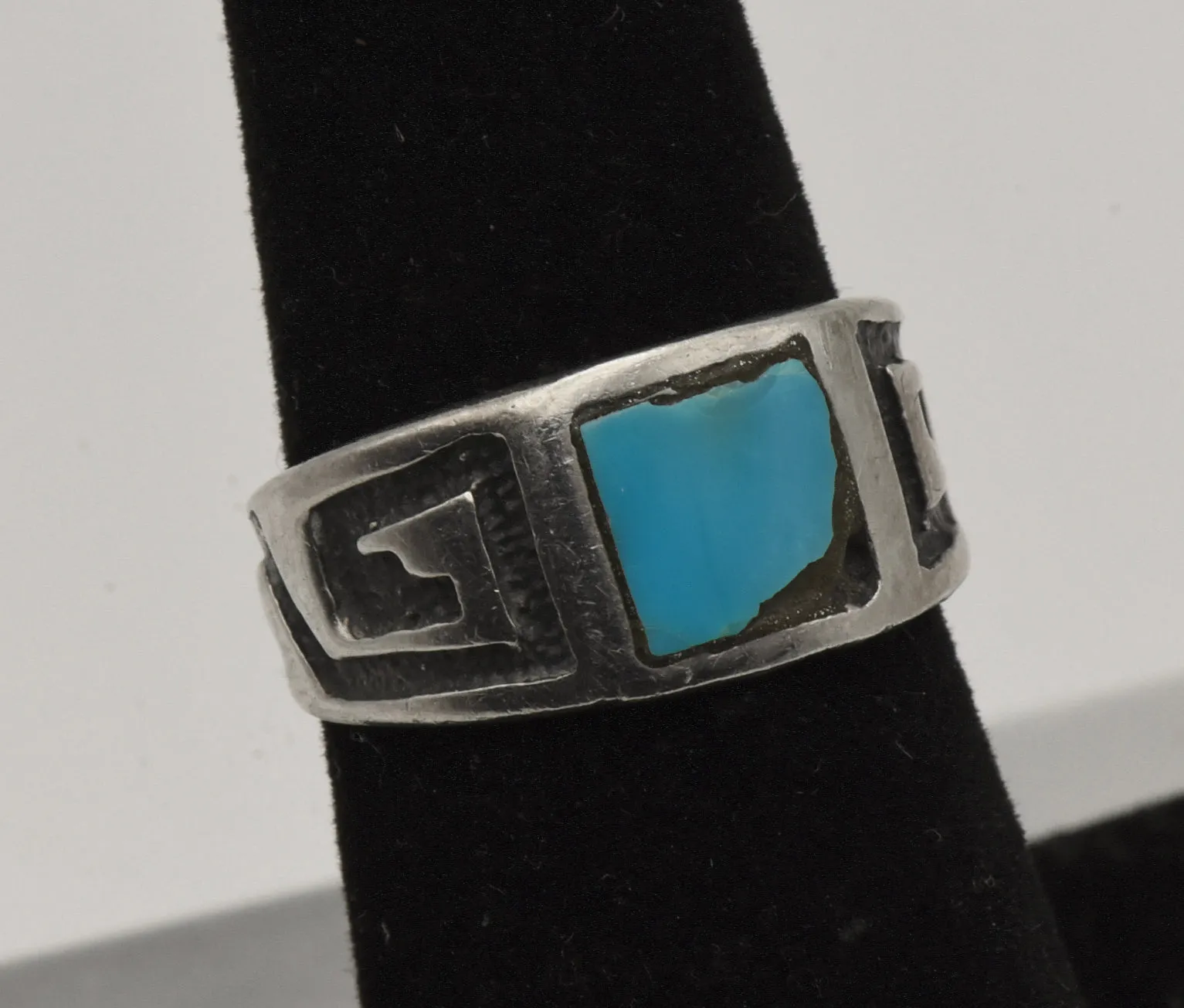 Vintage Handmade Sterling Silver Turquoise Southwestern Style Ring - Size 6