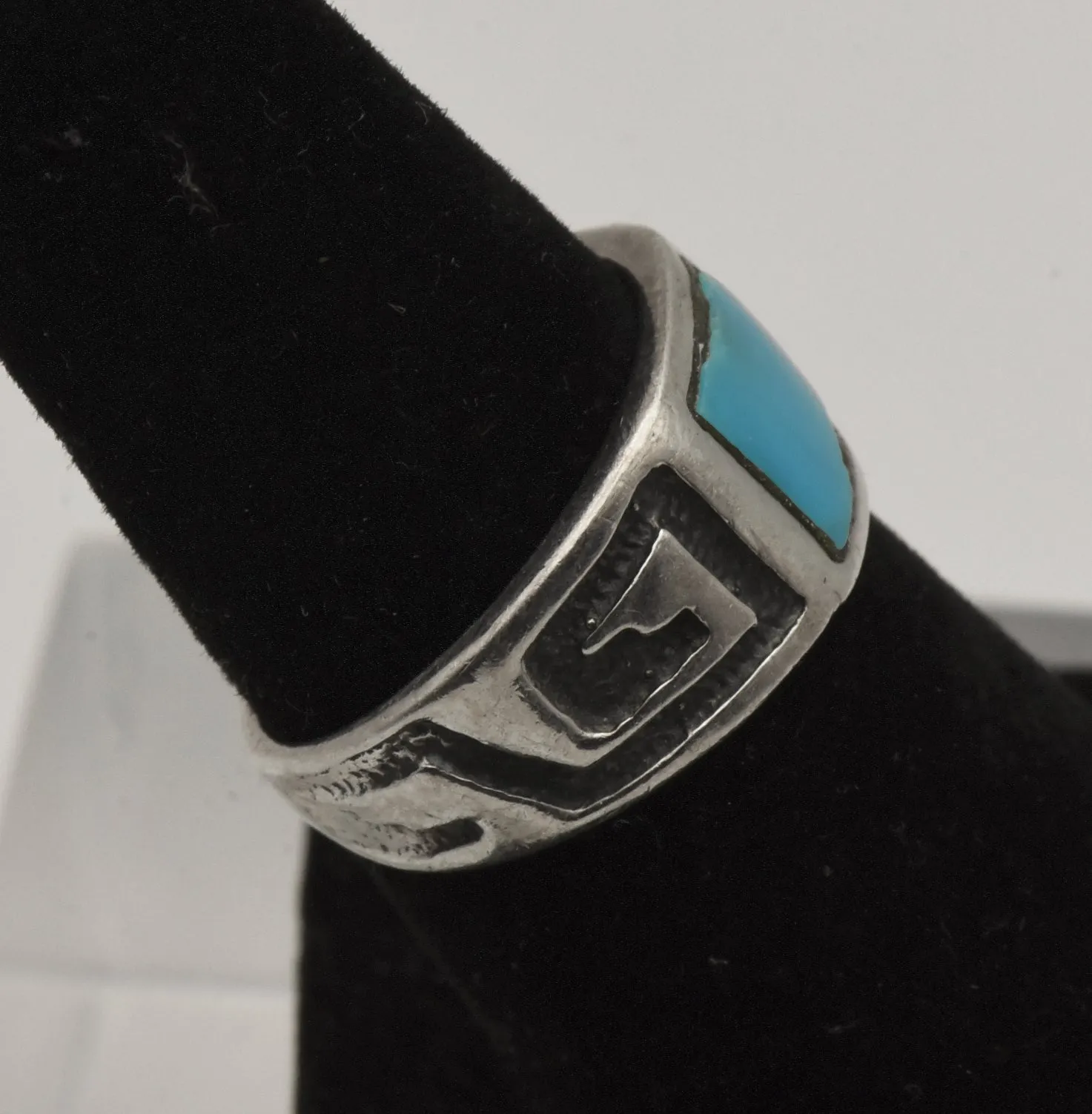 Vintage Handmade Sterling Silver Turquoise Southwestern Style Ring - Size 6