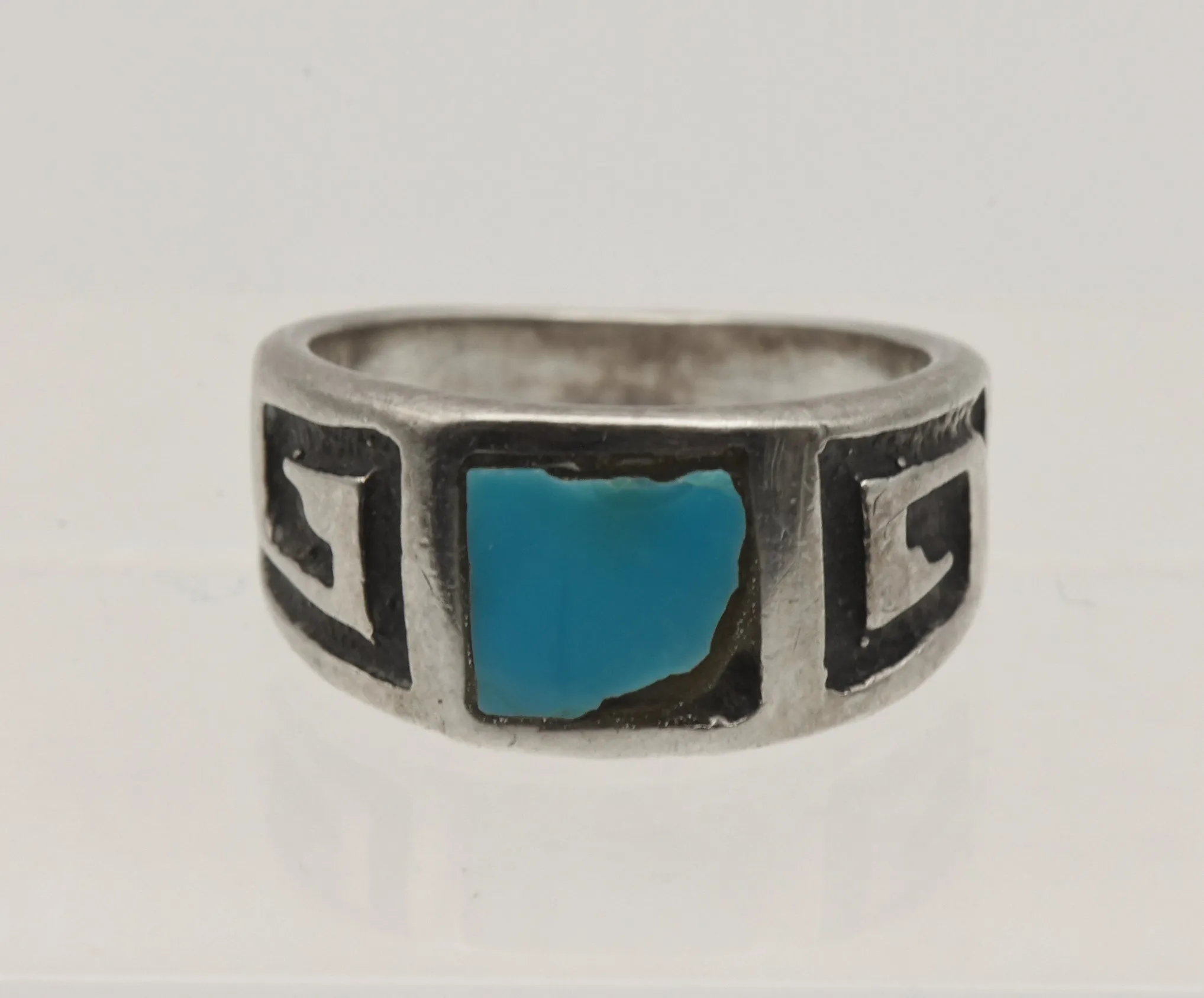 Vintage Handmade Sterling Silver Turquoise Southwestern Style Ring - Size 6