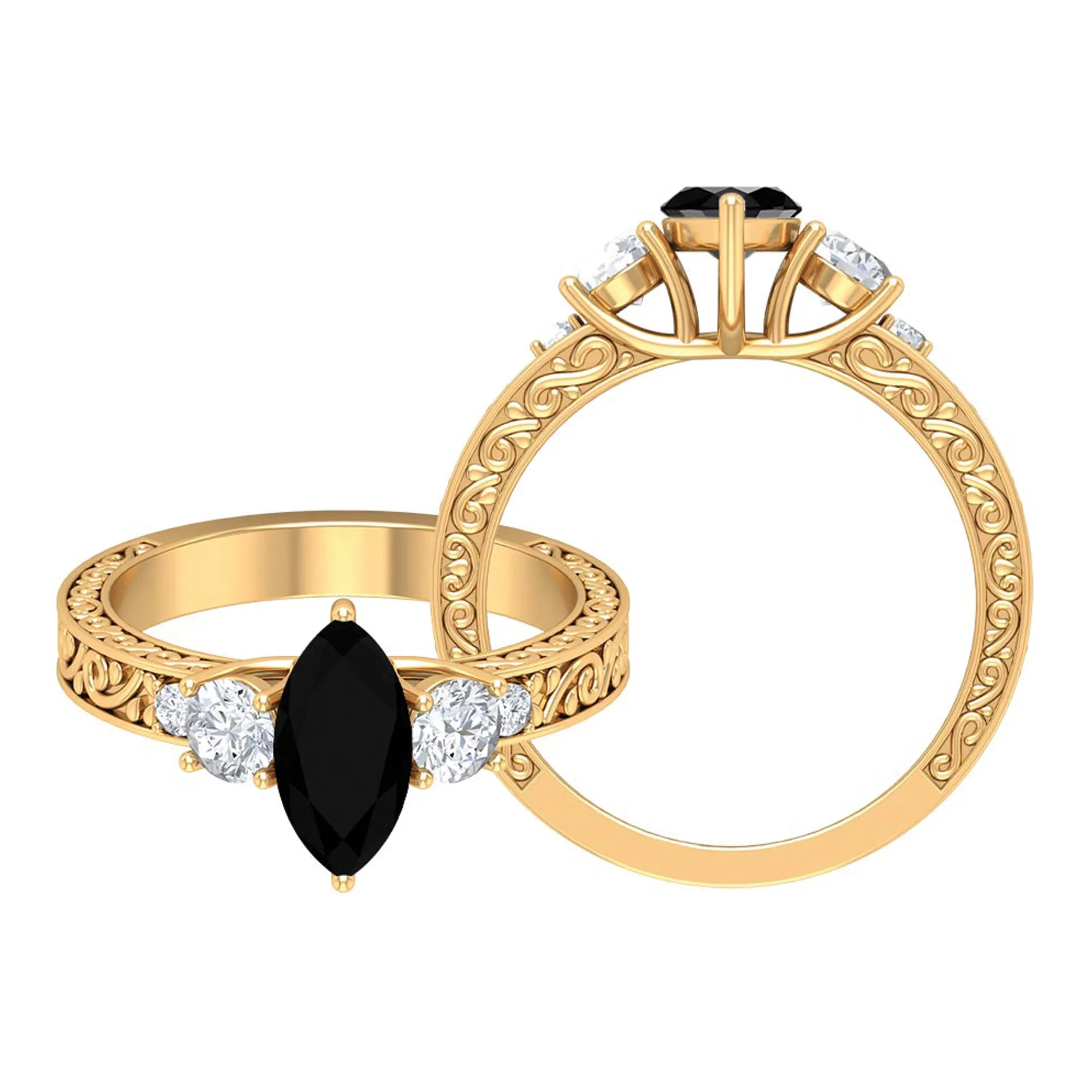 Vintage Inspired Lab Grown Black Diamond Solitaire Ring with Moissanite