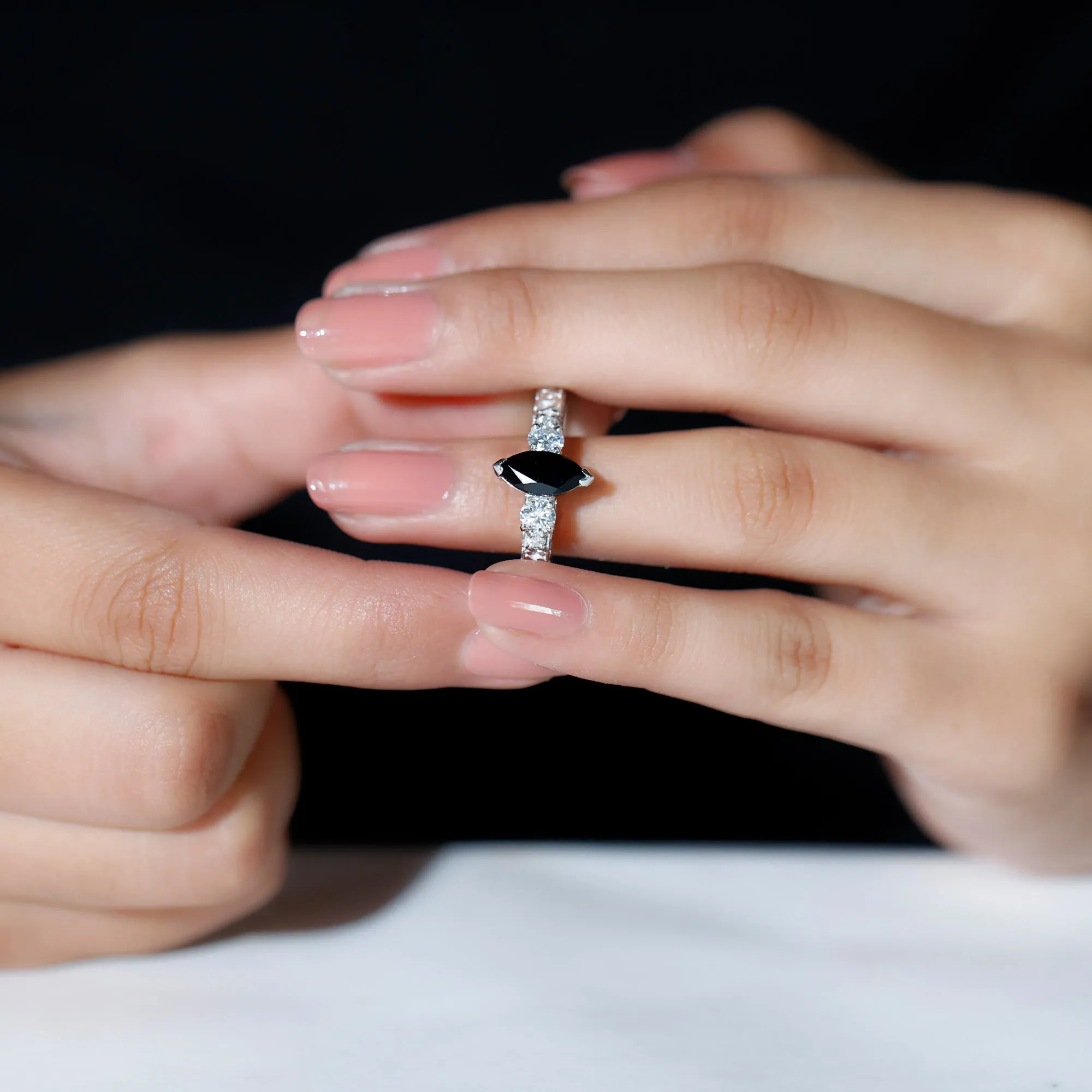 Vintage Inspired Lab Grown Black Diamond Solitaire Ring with Moissanite