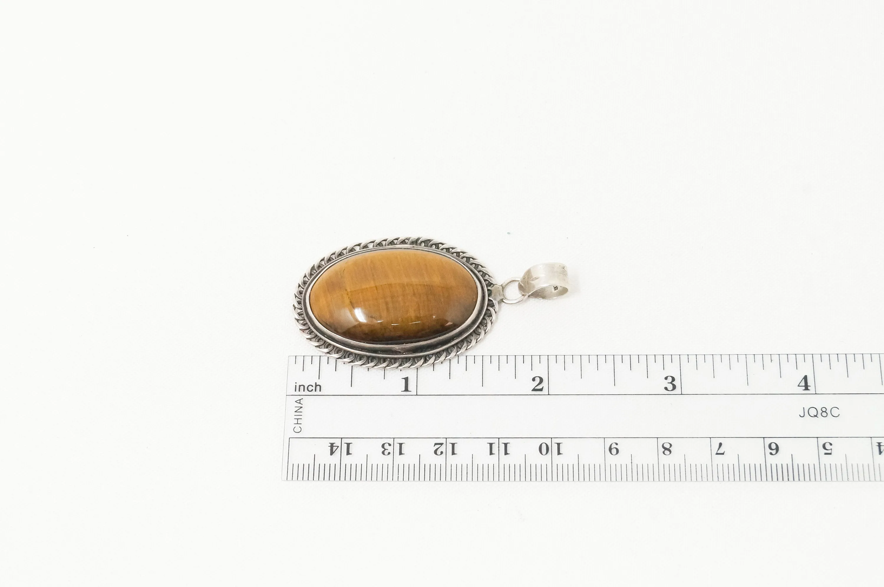 Vintage Large Southwestern Tigers Eye Sterling Silver Necklace Pendant