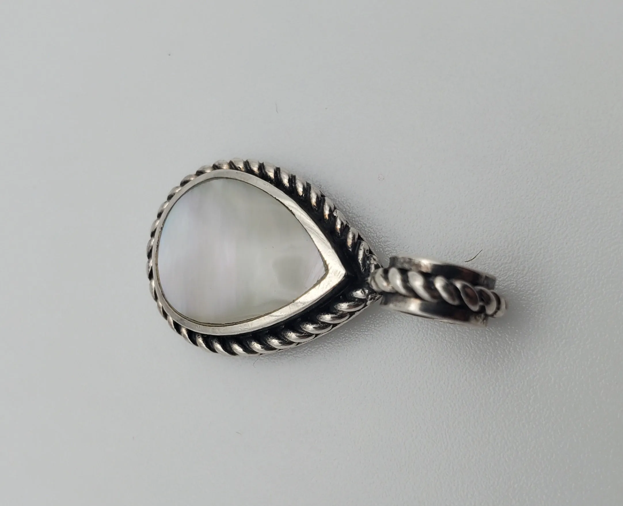 Vintage Mother-of-Pearl Sterling Silver Teardrop Pendant