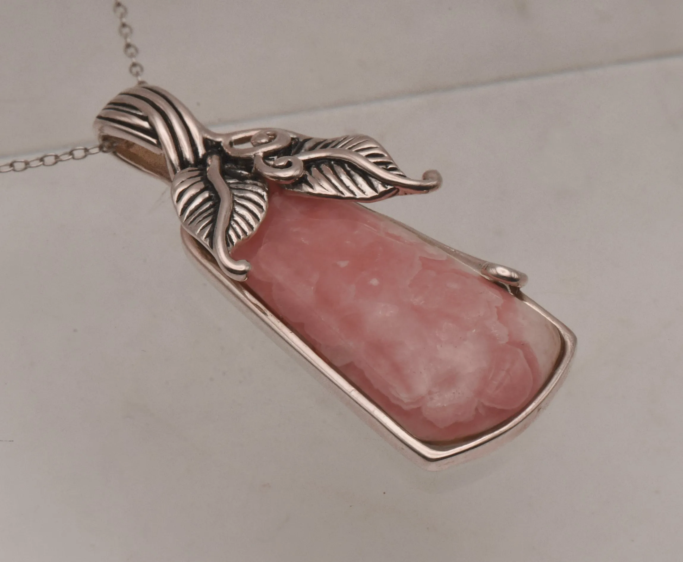 Vintage Rhodochrosite Sterling Silver Pendant on Sterling Silver Chain Necklace