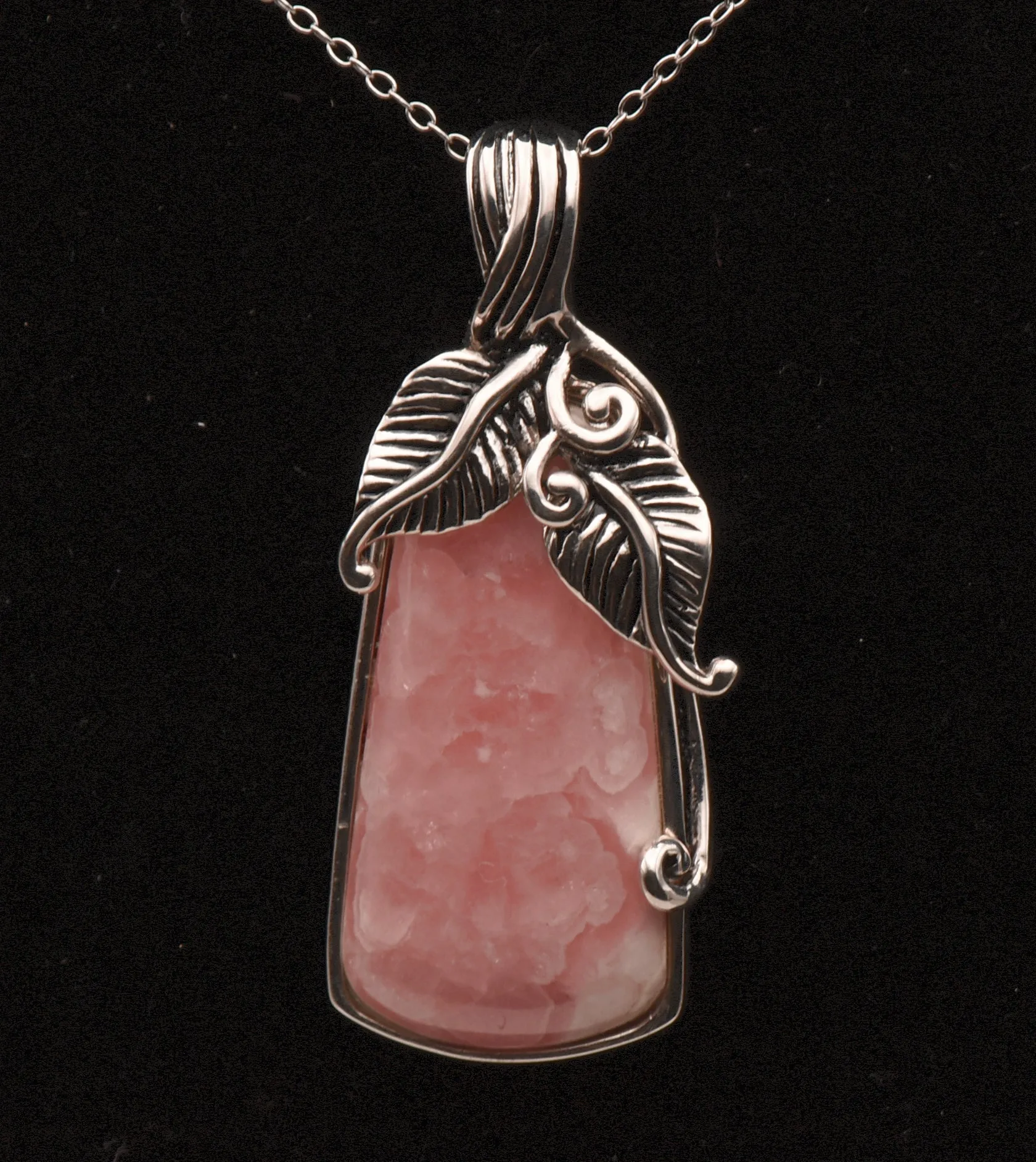 Vintage Rhodochrosite Sterling Silver Pendant on Sterling Silver Chain Necklace