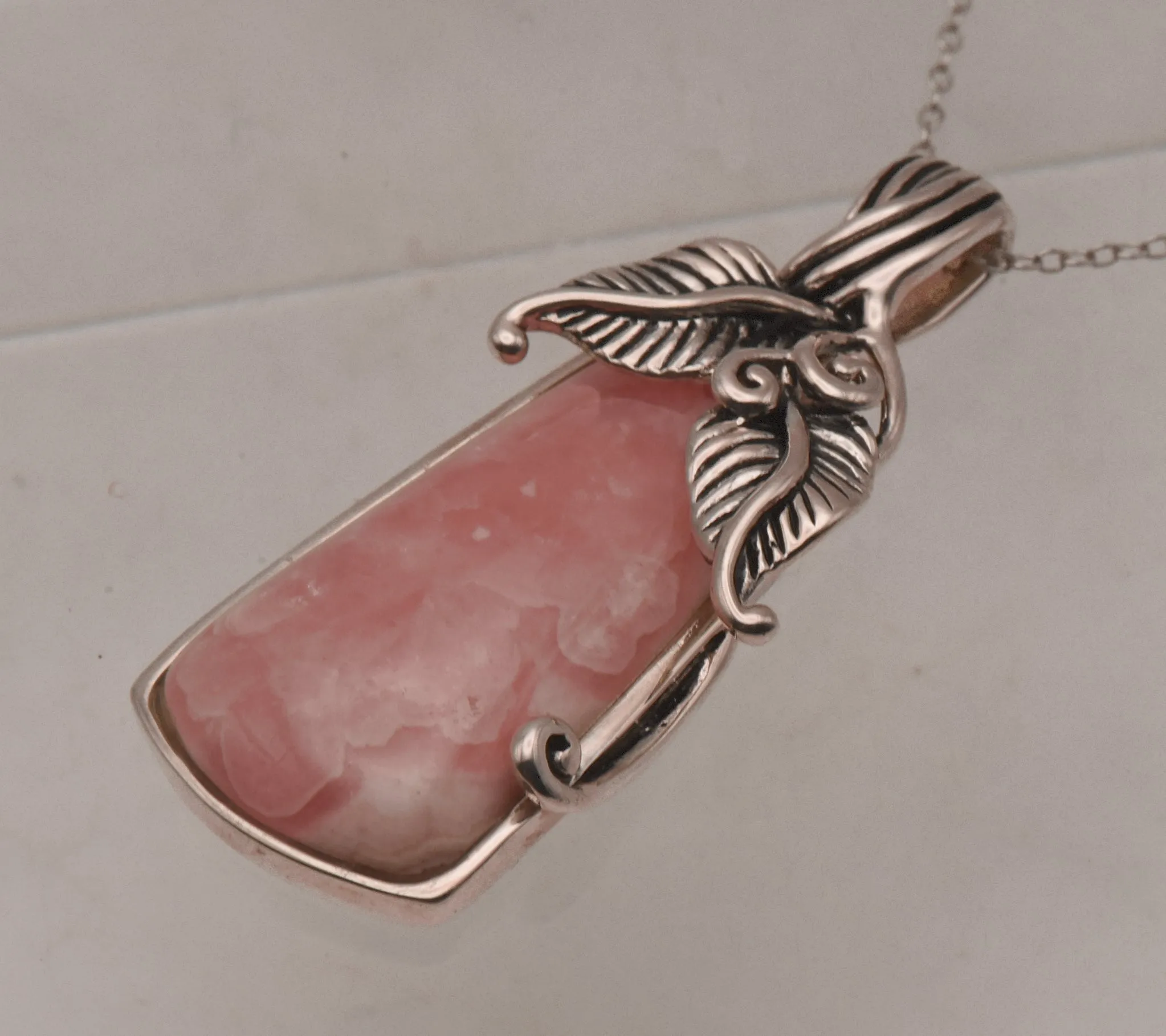 Vintage Rhodochrosite Sterling Silver Pendant on Sterling Silver Chain Necklace