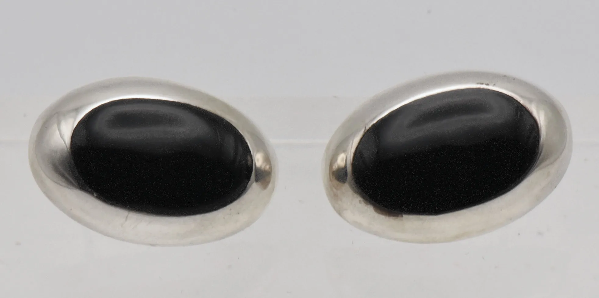 Vintage Sterling Silver Mexican Black Onyx Earrings