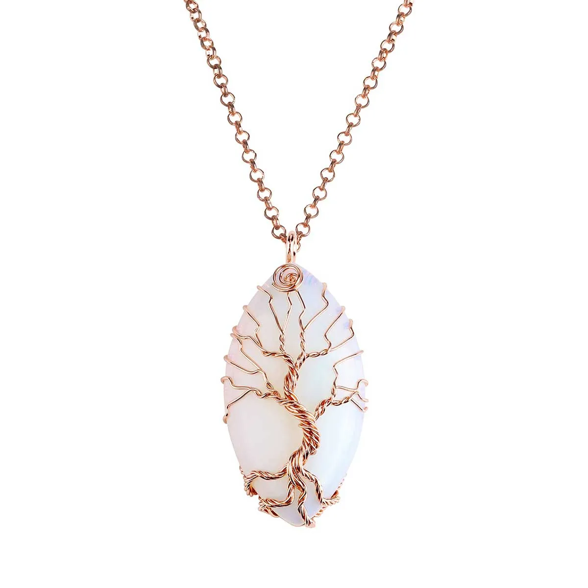 Wire Wrapped Teardrop Natural Gemstones Necklace | Jovivi