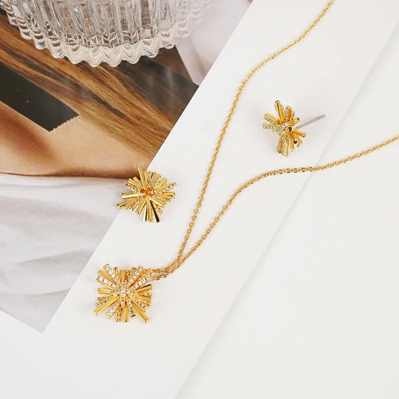 Women's Starburst Gold-Plated Earrings and Necklace Set