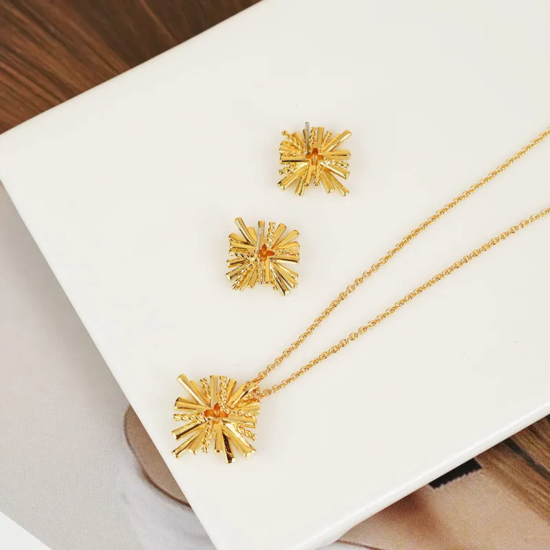 Women's Starburst Gold-Plated Earrings and Necklace Set