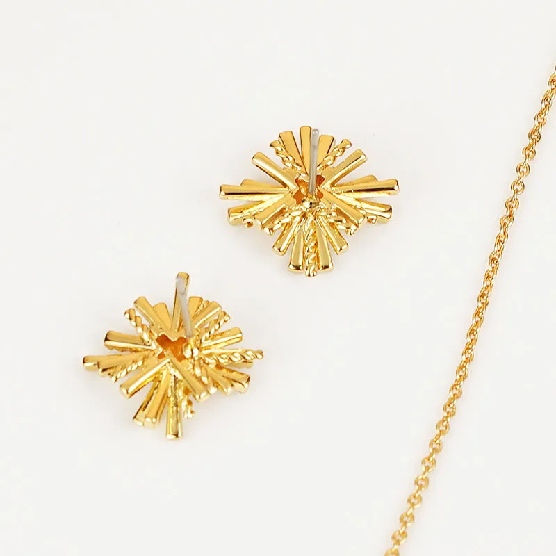 Women's Starburst Gold-Plated Earrings and Necklace Set