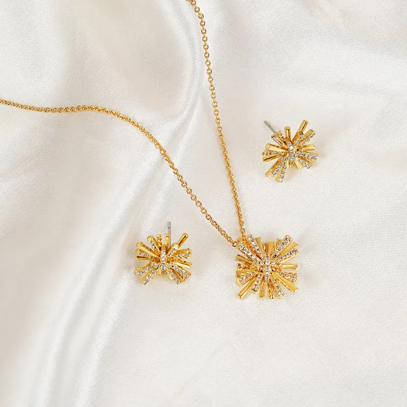 Women's Starburst Gold-Plated Earrings and Necklace Set