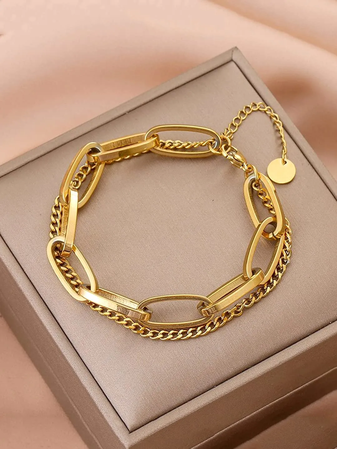 Yellow Chimes Chain Bracelet for Women Gold Plated Link Chain Stainless Steel Adjustable Bracelet for Women and Girls