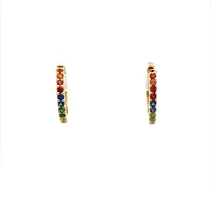 Yellow Gold Rainbow Sapphire Huggie Gemstone Earrings CER371 RB Y