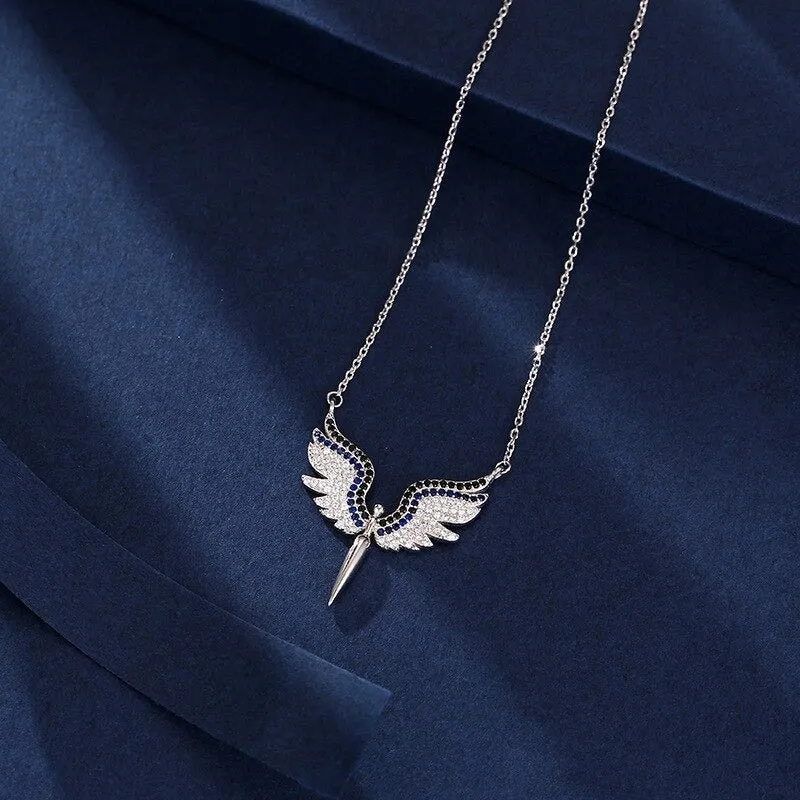 Zircon Bejeweled Whimsical Angel Wings Pendant Necklaces