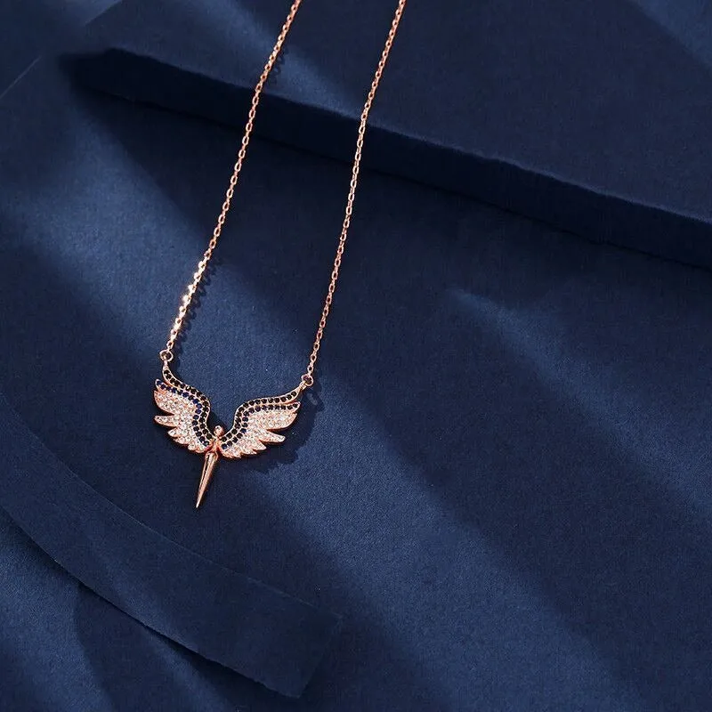 Zircon Bejeweled Whimsical Angel Wings Pendant Necklaces