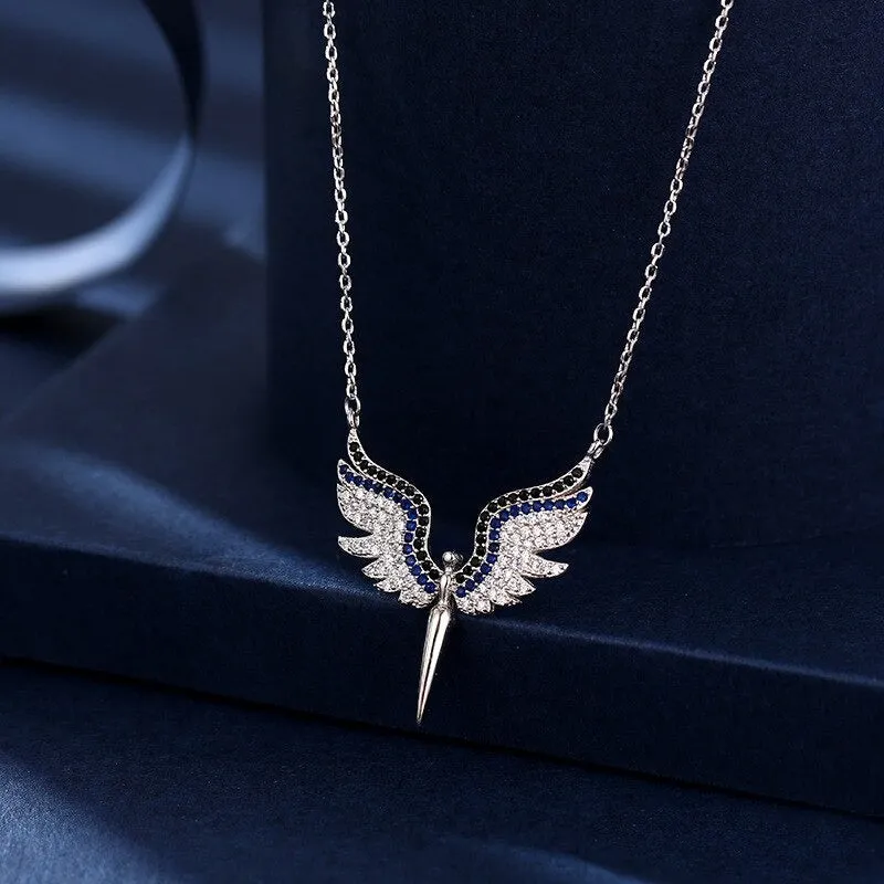 Zircon Bejeweled Whimsical Angel Wings Pendant Necklaces