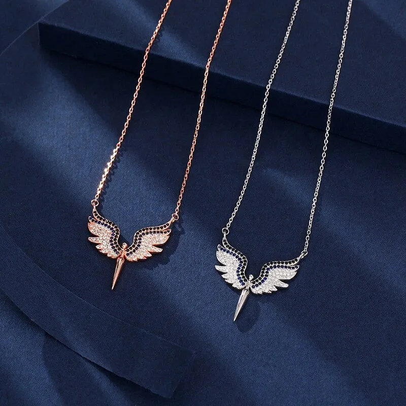 Zircon Bejeweled Whimsical Angel Wings Pendant Necklaces